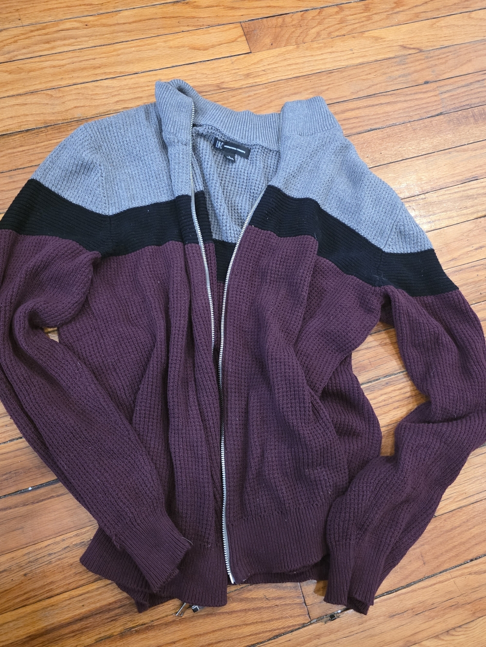 INC International Concepts Men’s Colorblock Zip Cardigan — Gray/Black/Burgundy